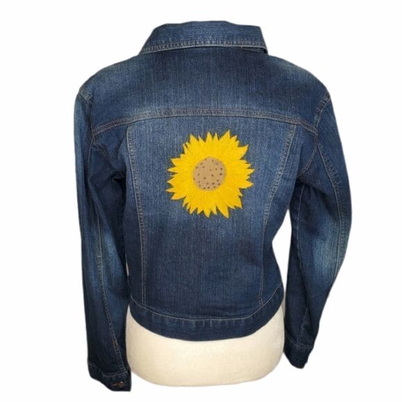 SUNFLOWER denim jacket‎ hand painted dark wash blue M - Picture 1 of 9